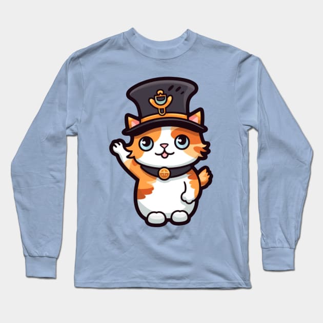 Cat Tama Super Station Master | Japan Cat Tama at Kishi Station Long Sleeve T-Shirt by AstroWolfStudio